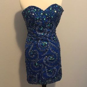 Blue green beaded Jovani Cocktail Dress